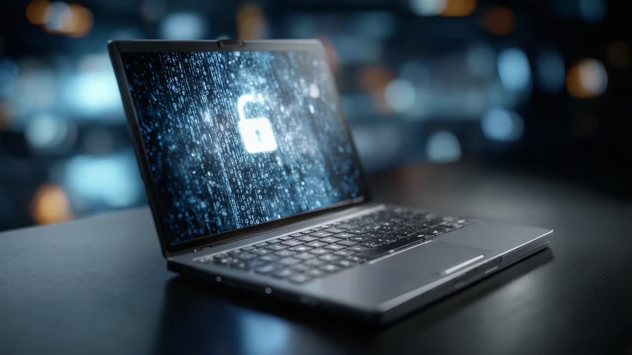 Exploring Cybersecurity: The Transition from a Locked Screen to Data Processing Visualization on a Laptop
