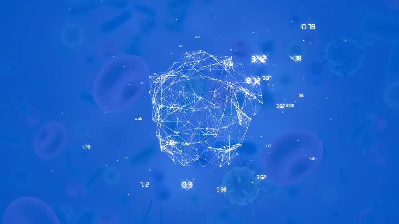 연결과 함께 전 세계 코로나 19 세포의 애니메이션