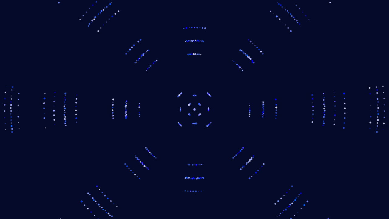 Dynamic blue dot pattern circular arrangement on black background