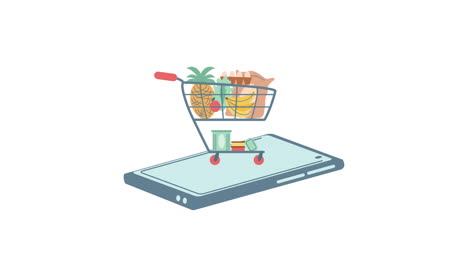 groceries market in smartphone animation