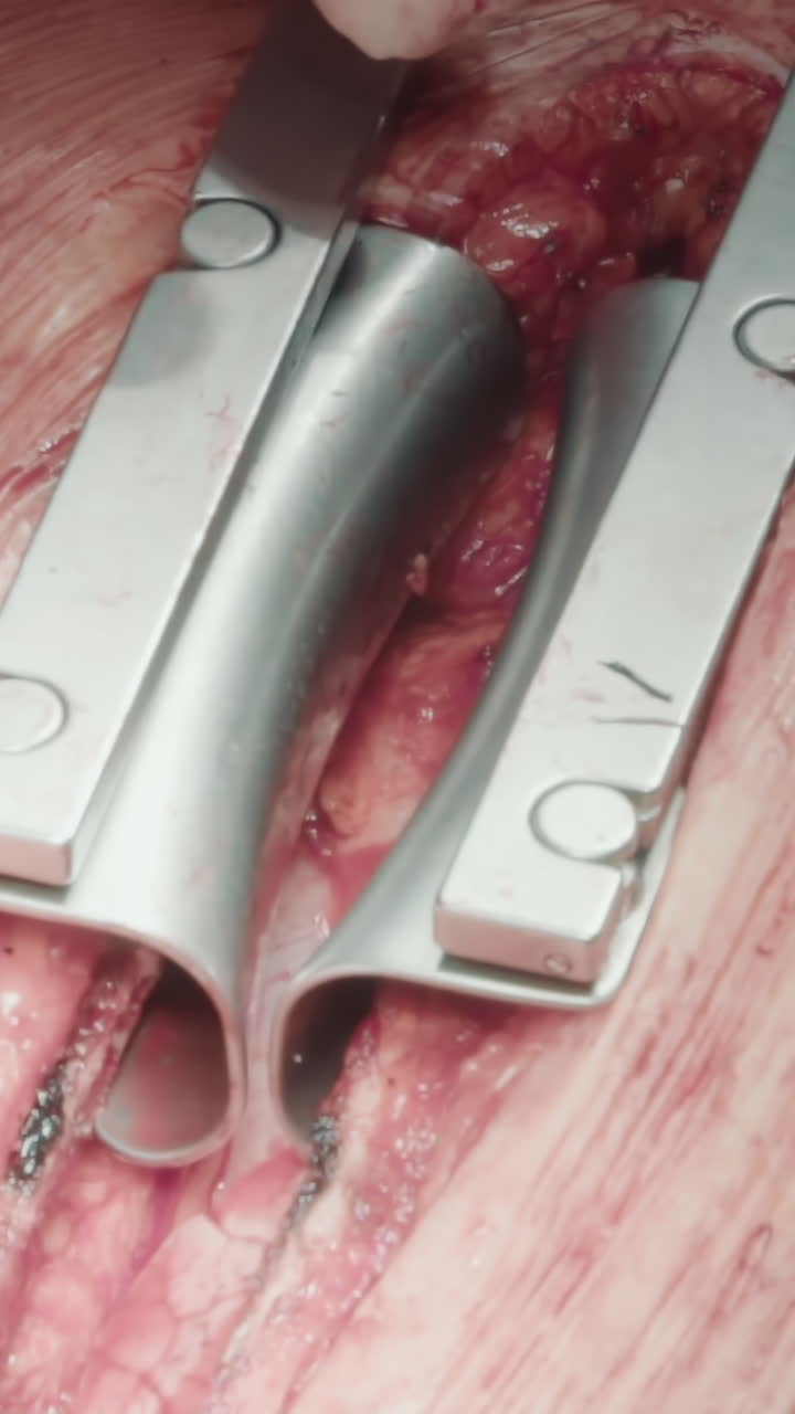 외과 의사는 동맥 수술을 위해 가을 준비하기 위해 창기를 사용합니다. 외과의사는 효과적인 바이파스 수술과 병원에서 최적의 환자 결과를 보장하는 도구로 관상 동맥을 준비합니다.