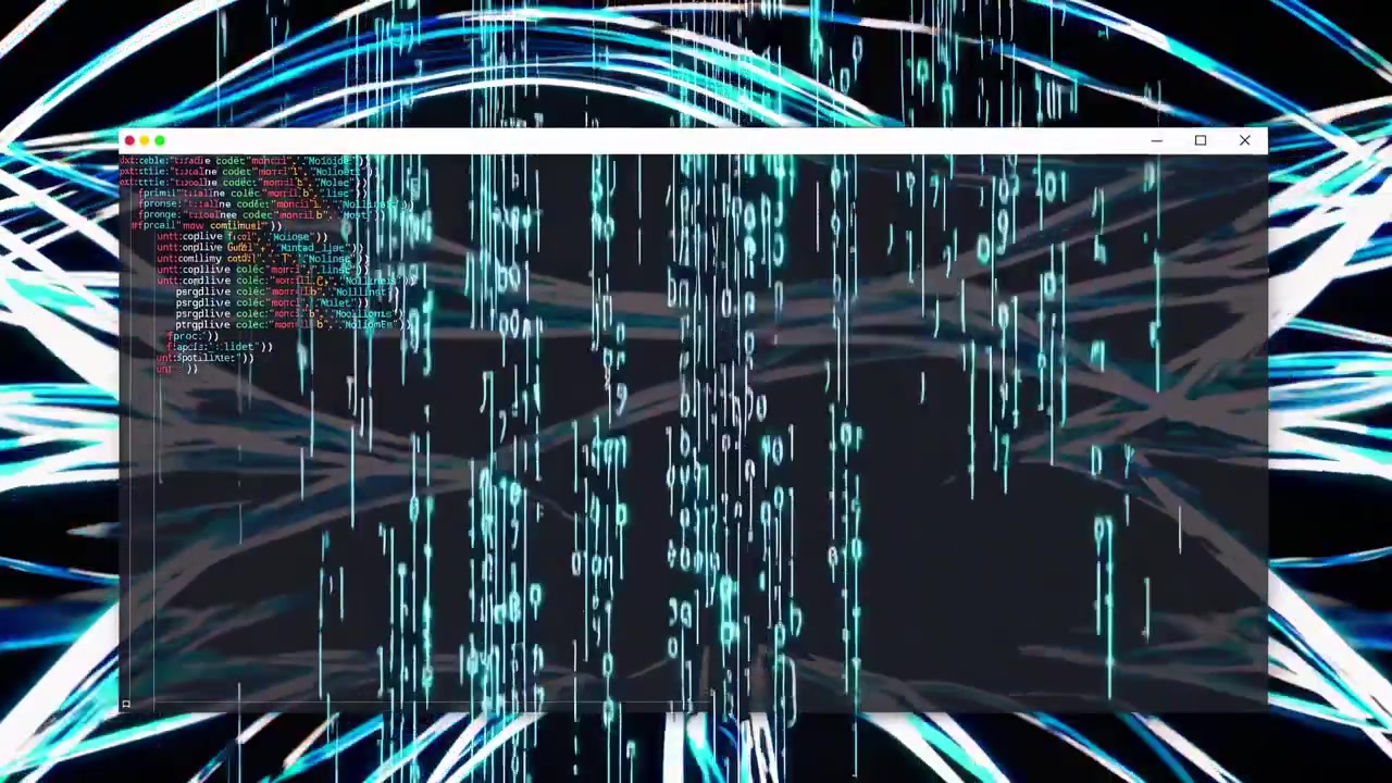 Programming Code on Computer Screen with Abstract Digital Background