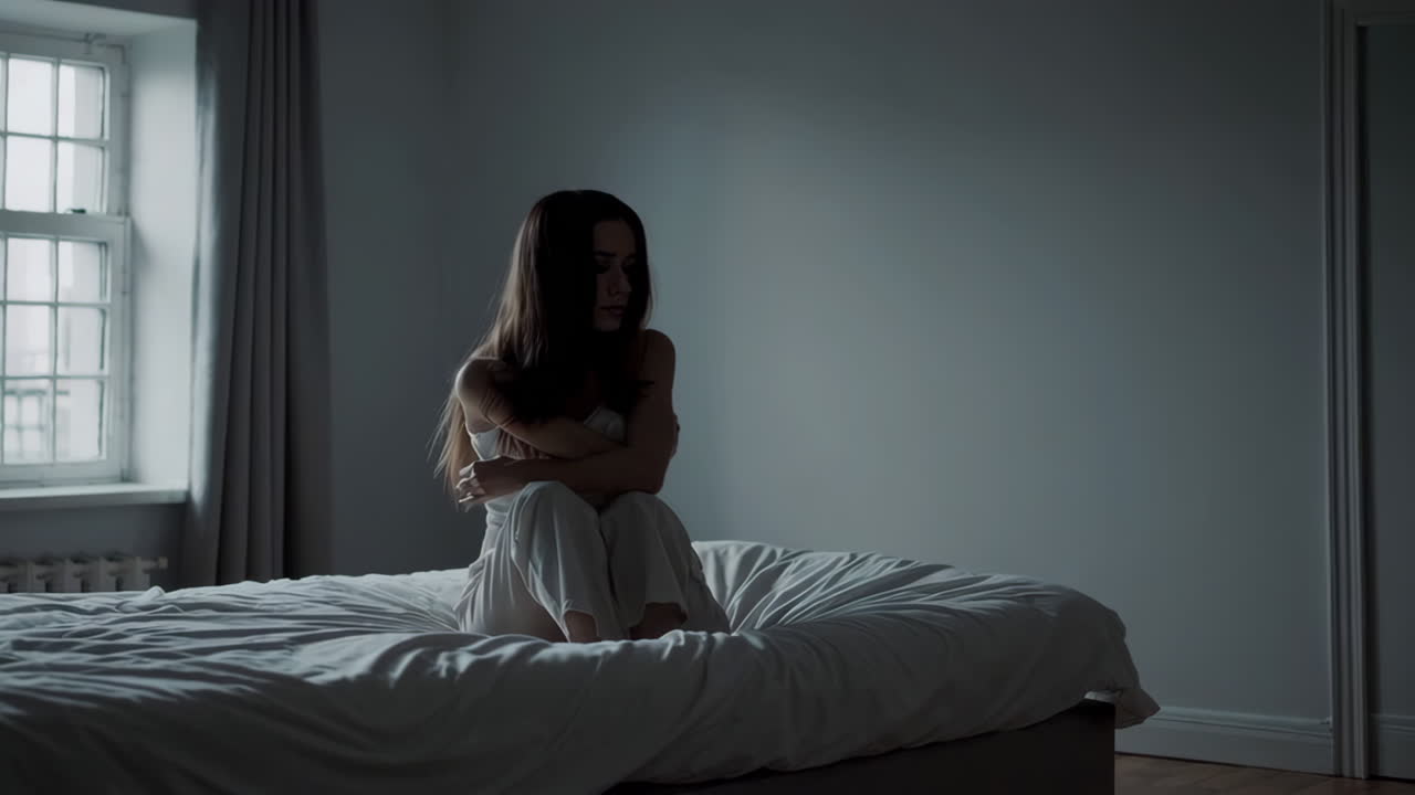 Una donna sola nella sua camera da letto