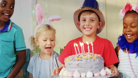 happy kids at table during birthday party 4k