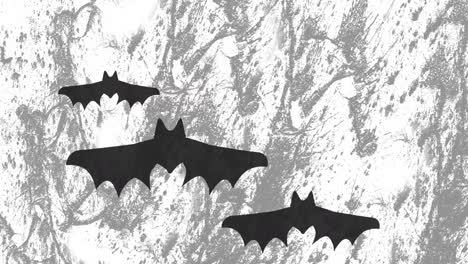 Animation-of-halloween-spooky-bats-flying-over-white-and-grey-moving-background