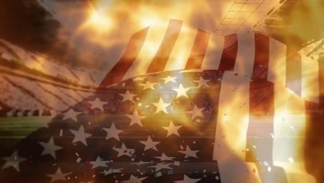 Animation-of-waving-usa-flag-and-flames