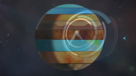 animation of multicoloured planet earth, solar system and space over clock ticking