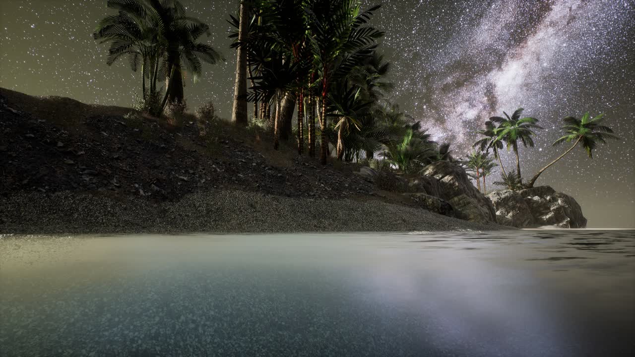 Beautiful fantasy tropical beach with Milky Way star in night skies
