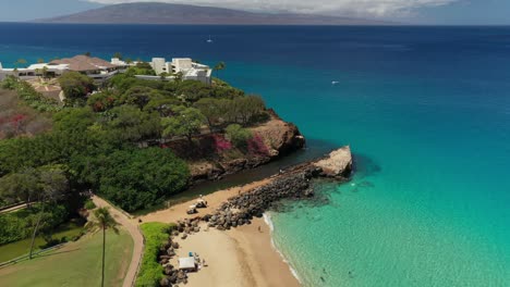 aerial flyover of may's beach on maui, hawaii