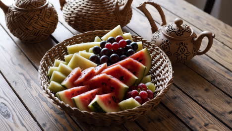 fruit platter with teapots