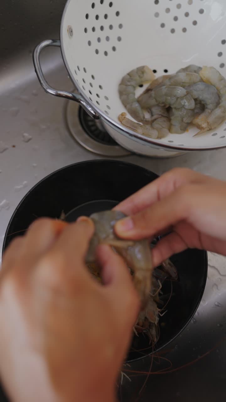 Peeling Raw Shrimp for Cooking