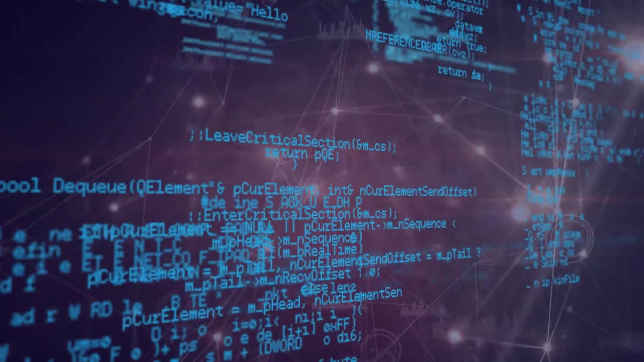 animación de redes de conexiones y procesamiento de datos sobre fondo negro