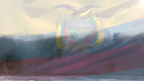 Animation-of-flag-of-equador-blowing-over-waves-in-sea