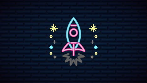 wall with neon light rocket label