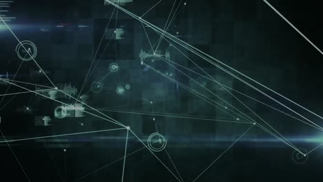 Digital animation of network of connections and data processing against black background