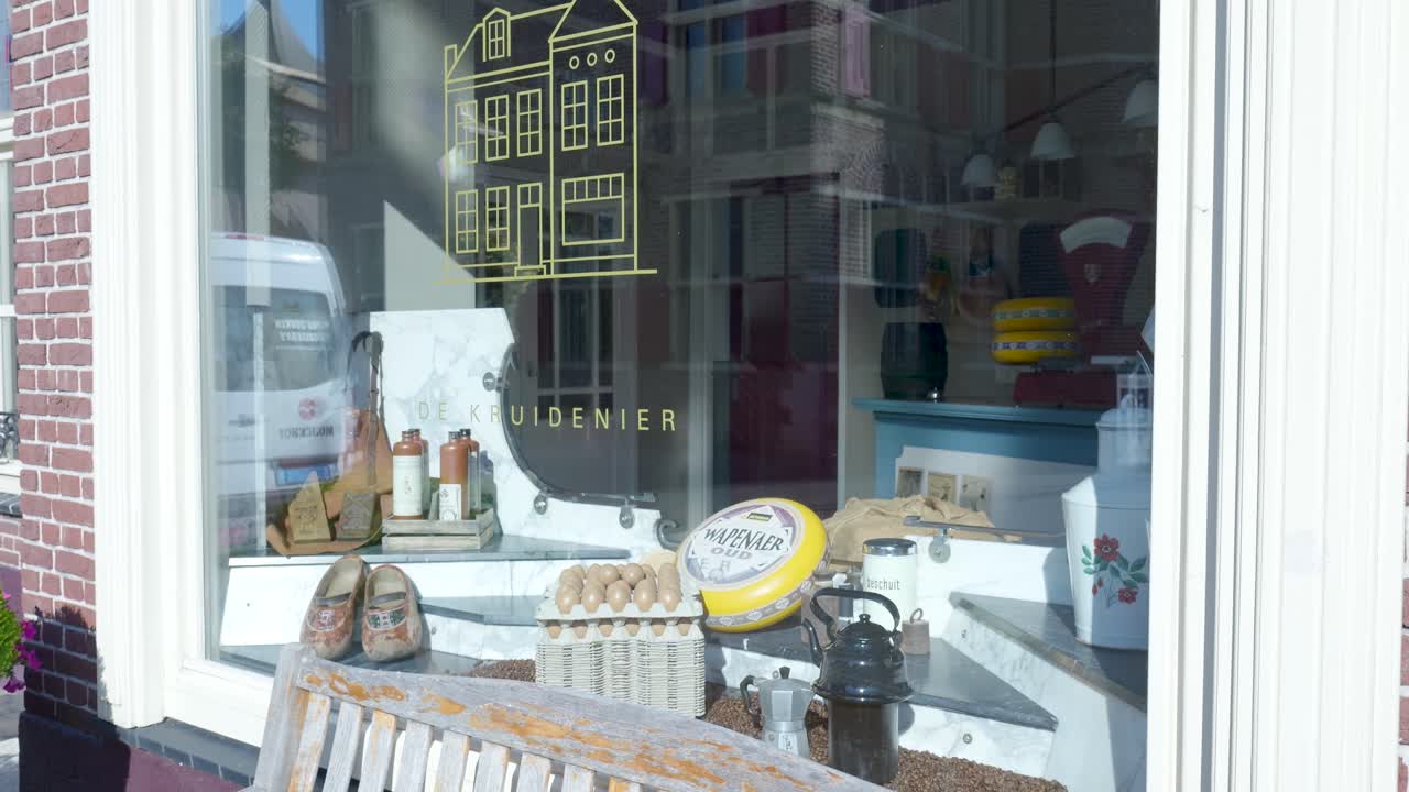 Shop Window Display with Cheese and Eggs