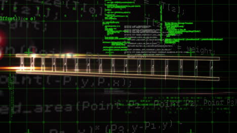 animation of dna strand over science data processing on dark background