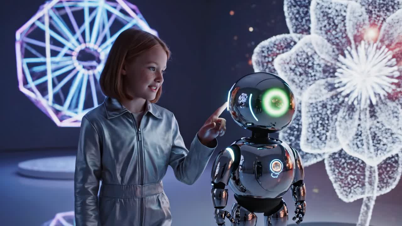 Girl Interacting with a Robot