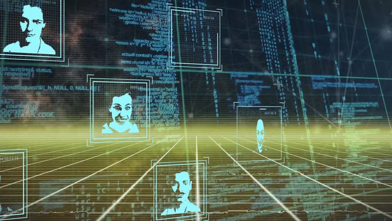 animación de fotos de usuario en el espacio digital en negro y amarillo