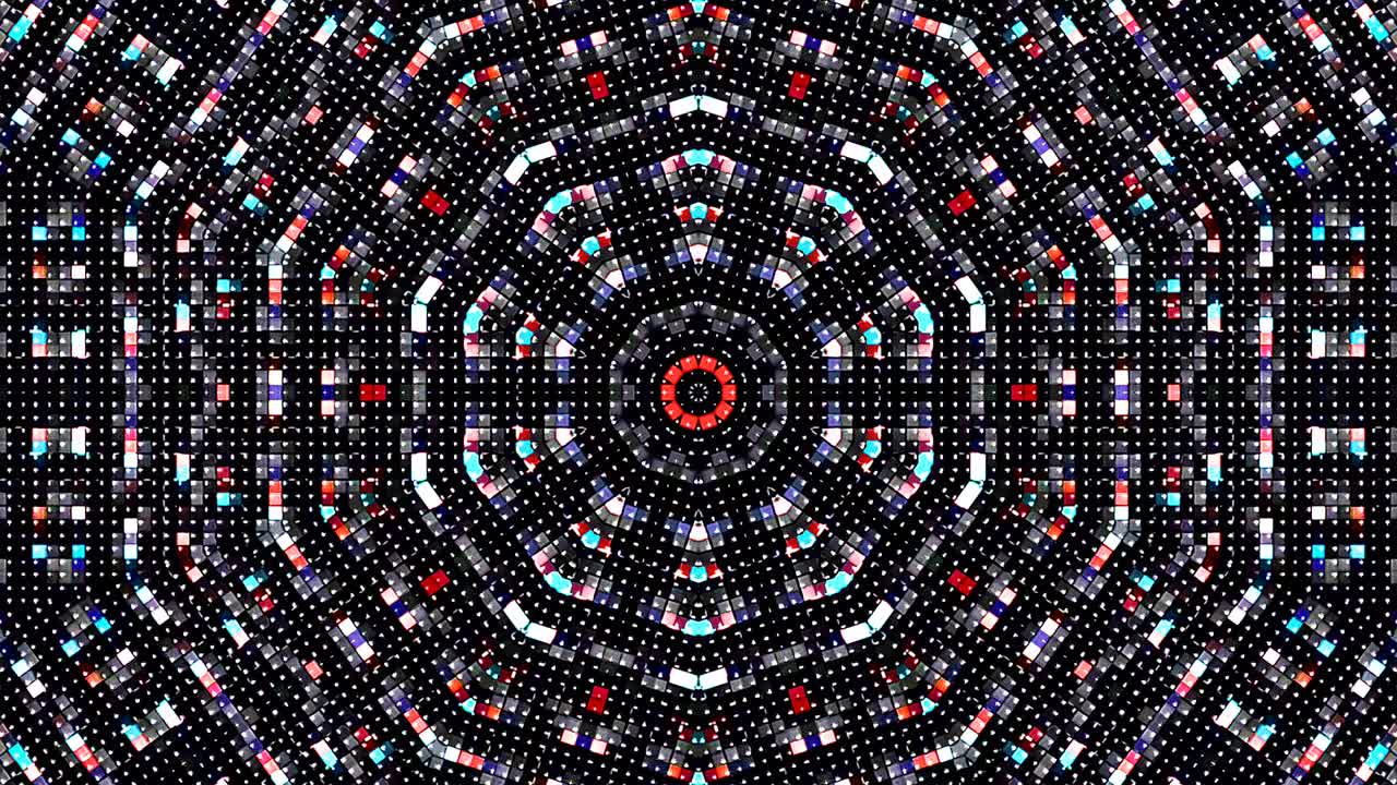 circle shape set of dots wave motion, colorful, on black background