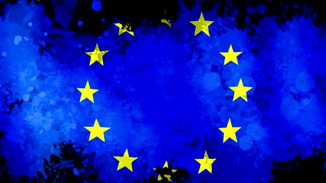 animation banner of eu flag, background of blue watercolor drops