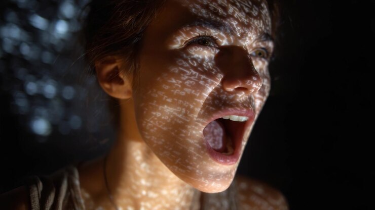 Un'espressione emotiva accattivante: un ritratto ravvicinato che dimostra sentimenti puri, illuminato da intricati giochi di luce che riflettono storie uniche.