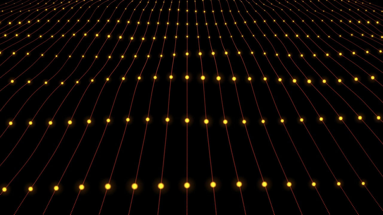 Abstract Digital Wave of Glowing Yellow Particles and Connecting Lines
