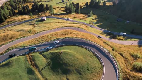 beautiful winding road in dolomites mountains