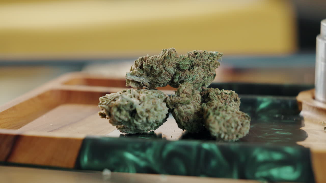 Cannabis Buds on a Wooden Tray