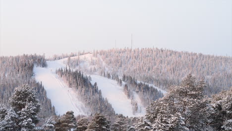 static shot of ski and snowboard slope in arvidsjaur, lapland, sweden