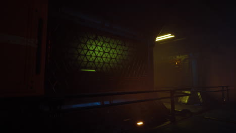 dark, futuristic corridor inside a spaceship