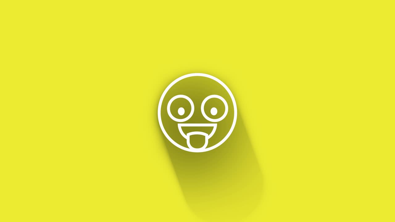 símbolo de emoji feliz sonriente mientras la sombra pasa por todas partes en fondo amarillo en resolución 4k bucle archivo listo