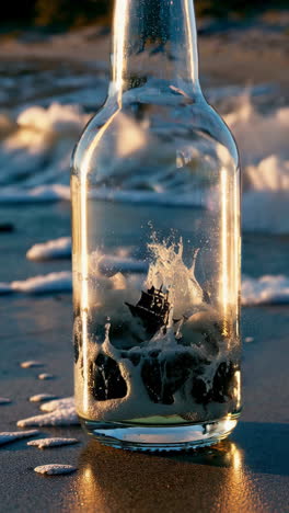 bottle of beer with a ship in a bottle