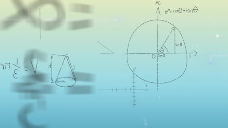 animation of mathematical equations on blue background