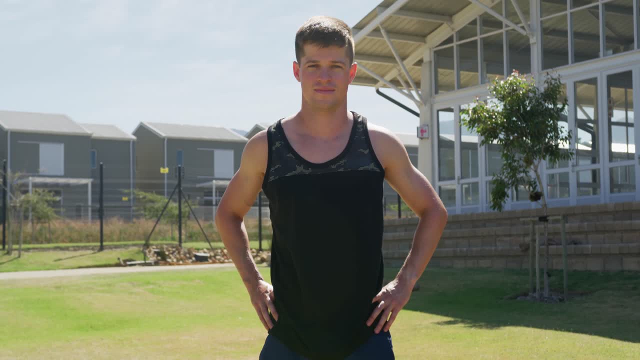 hombre atlético mirando a la cámara