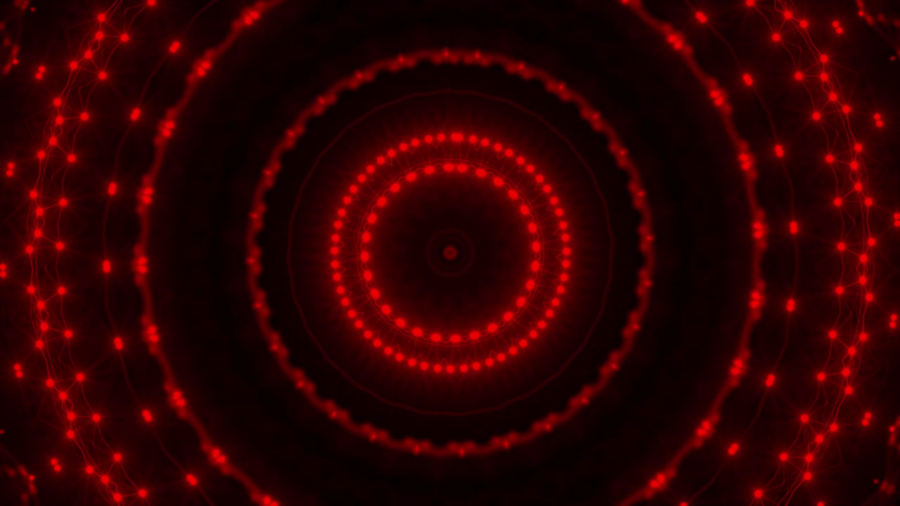 puntos y líneas rojas unidos en un caleidoscopio fractal con movimientos y pulsaciones concéntricas sin costuras