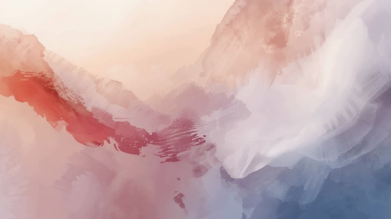 Clip starting watercolor cloud shifting centerward, forming red streak and white veil settling