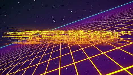 animation of neon flickering game over text over glowing yellow grid