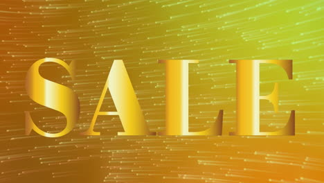 animación de texto, venta, en amarillo, sobre rastros de luz sobre fondo amarillo