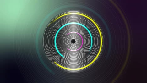 animation of glowing circles of light spinning on black background