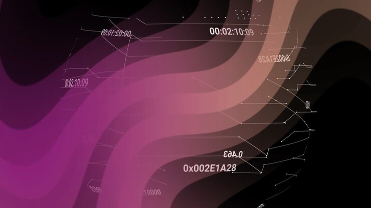 Animation of digital waveforms with numerical data overlay in technology theme