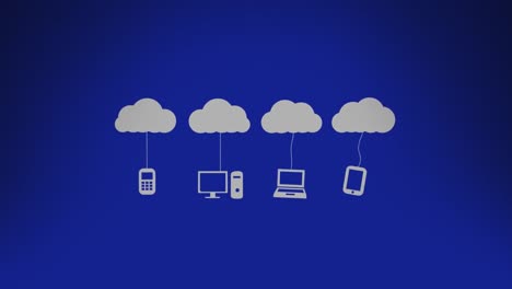 animation of digital clouds with electronic devices over blue background