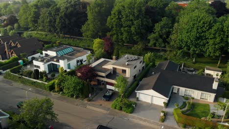 Suburban-Rotterdam-real-estate-villa-property-neighbourhood-aerial-orbit-left-urban-view