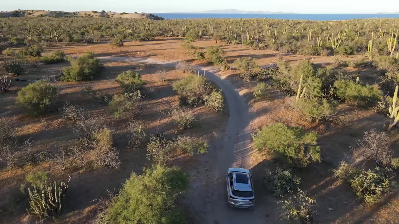 Car on Dirt Road in Scrubland