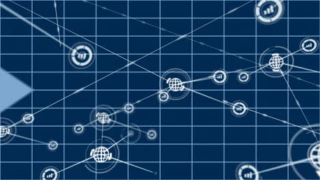 Animation-Verbundener-Symbole-Mit-Gittermuster-Und-Sich-Bewegenden-Pfeilen-Vor-Schwarzem-Hintergrund