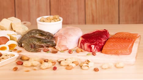 variety of protein-rich foods displayed on table