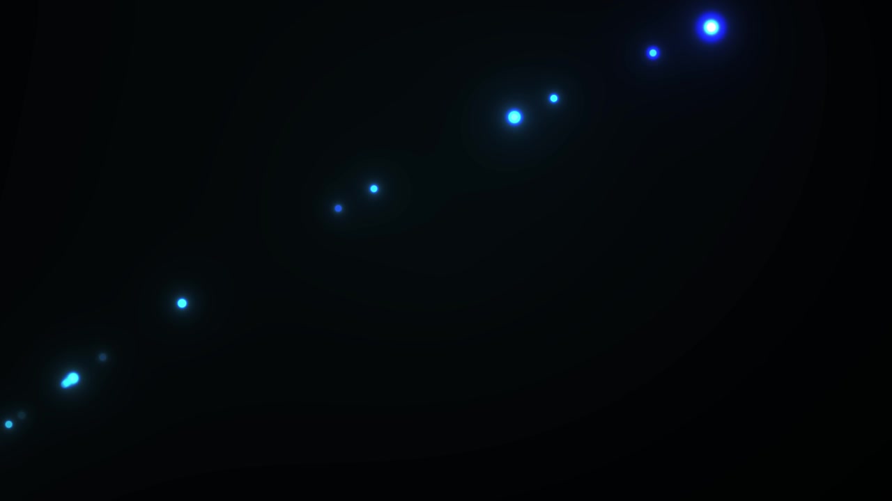 Abstract Glowing Blue Light Orbs Moving Across Dark Background