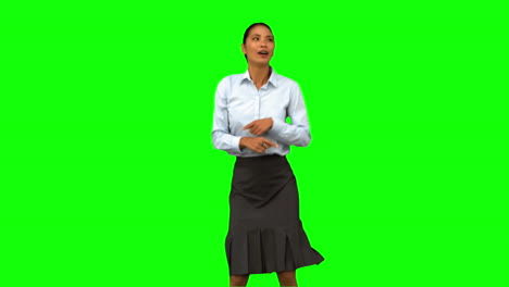 Fröhliche-Geschäftsfrau-Disco-Tanzen-Auf-Greenscreen