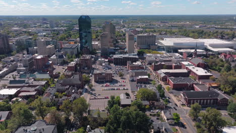 aerial drone view above the buildings of downtown lexington, kentucky