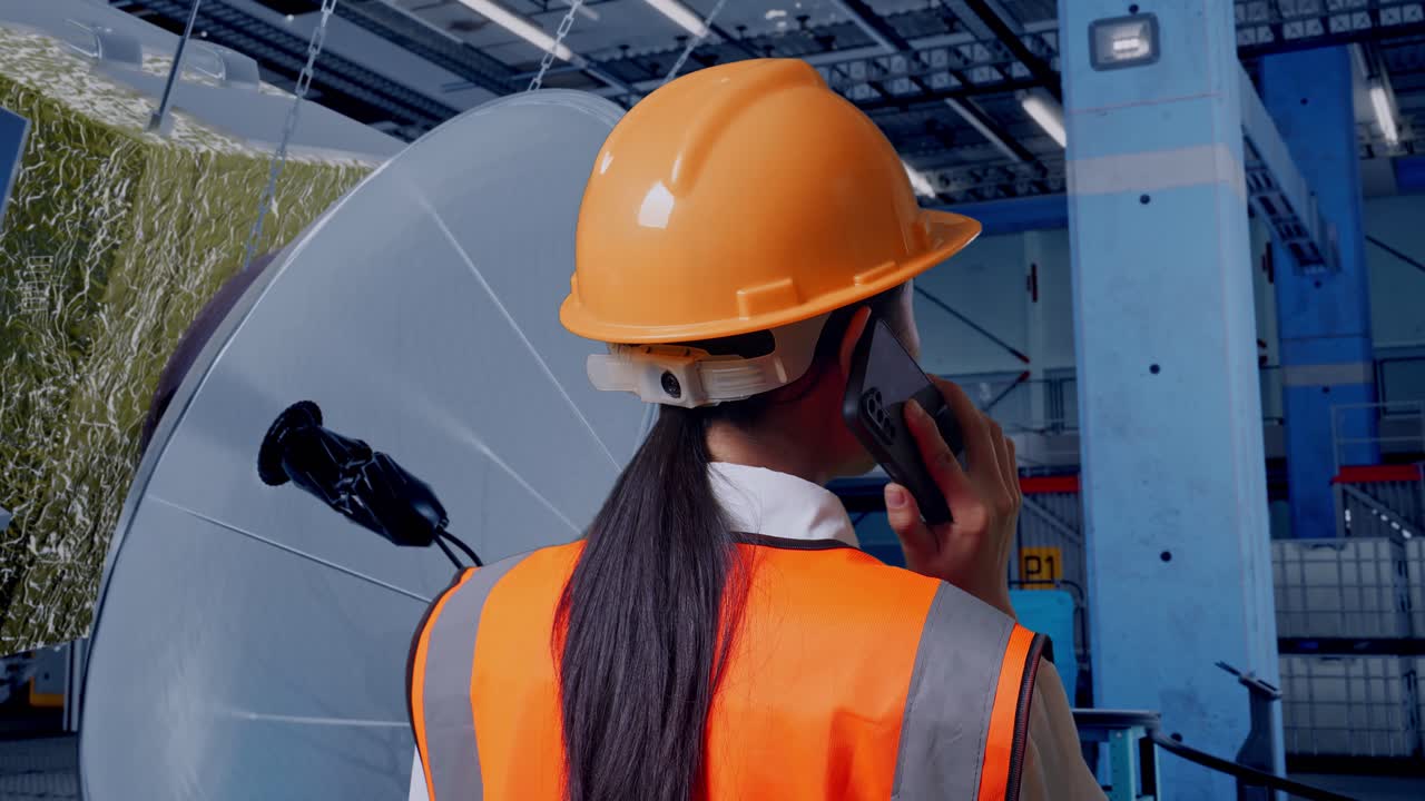 ingeniero hablando por teléfono en una instalación industrial
